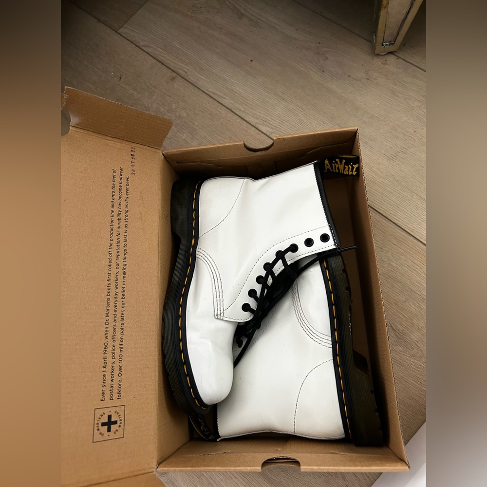 Dr. Martens 1460 White Leather Lace-Up Boots - 9